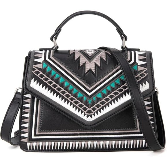 Montana West Handbags - (NWT) MONTANA WEST Aztec Vintage Inspired Crossbody/Handled Handbag, Black/Aqua